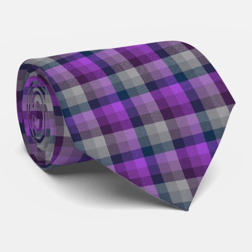 Crazy Check Plaid Purple and Navy Two_Sided Neck Tie