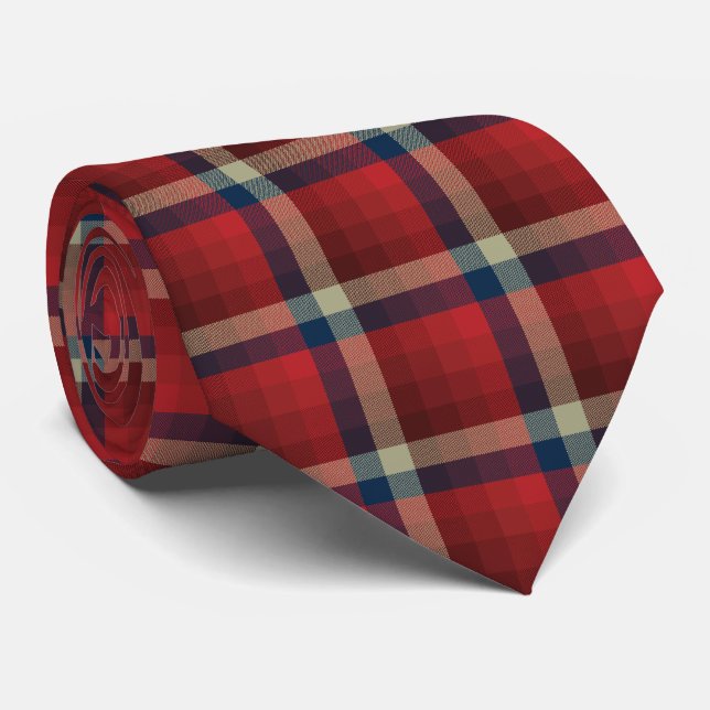 Crazy Check Plaid Red and Navy Two-Sided Tie (Rolled)