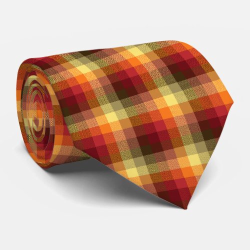 Crazy Check Plaid Red and Orange Two_Sided Tie
