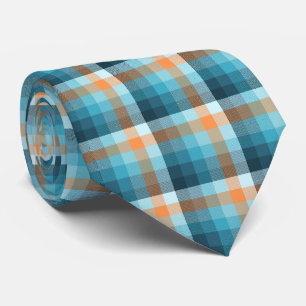 Crazy Check Plaid Teal and Orange Two-Sided Tie