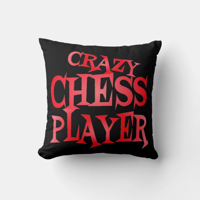 Crazy Chess Player in Red Throw Pillow (Front)