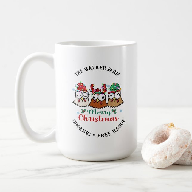 Crazy Chicken Farm Merry Christmas Coffee Mug (With Donut)