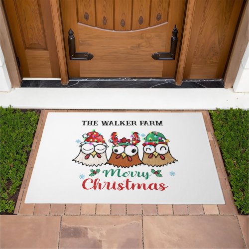 Crazy Chicken Farm Merry Christmas Doormat