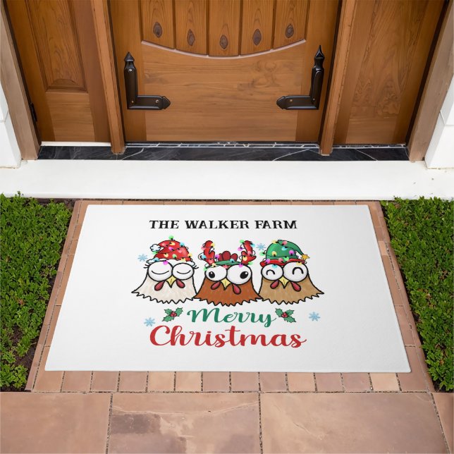 Crazy Chicken Farm Merry Christmas Doormat (Outdoor)