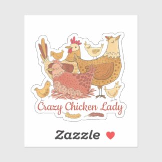 Crazy Chicken Lady Adorable Illustrated Sticker