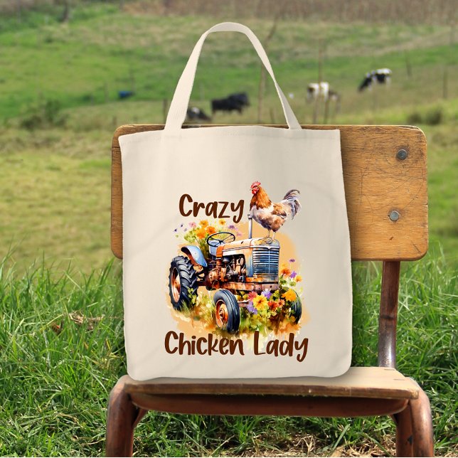 Crazy Chicken Lady Fun Farmers Market Tote Bag (Creator Uploaded)