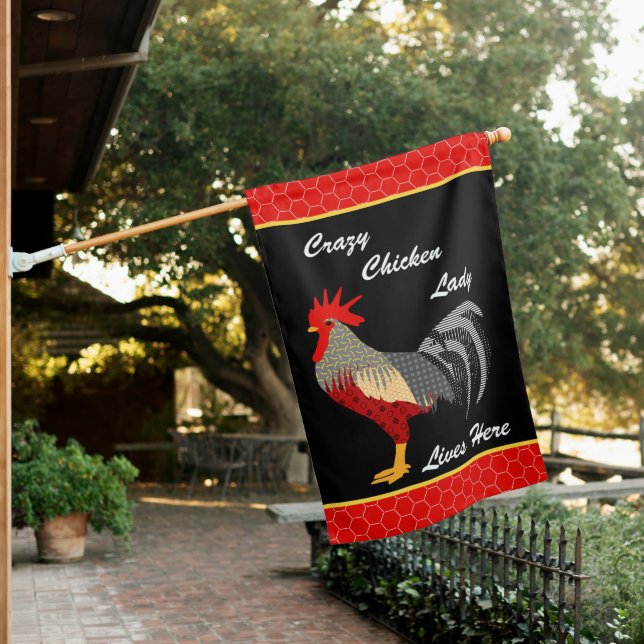 Crazy Chicken Lady l Memphis Style Rooster House Flag (In SItu)
