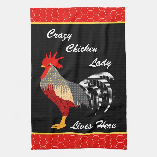 Crazy Chicken Lady l Memphis Style Rooster Kitchen Towel (Vertical)
