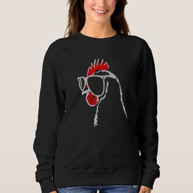 Crazy Chicken with Sunglasses Graffiti Graphic Gra Sweatshirt (Front)
