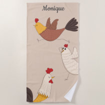 crazy chickens modern farmhouse monogram beach towel