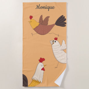 crazy chickens modern farmhouse monogram beach towel