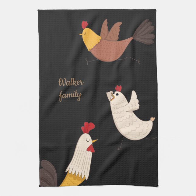 crazy chickens modern farmhouse monogram kitchen t kitchen towel (Vertical)