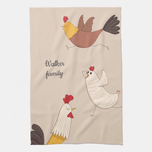 crazy chickens modern farmhouse monogram kitchen towel (Vertical)