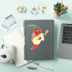 Crazy Chilli Pepper Playing Guitar, Funny Food Sticker