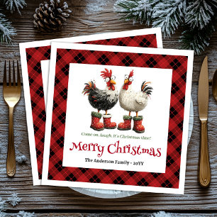 Crazy Christmas chickens napkin editable name set