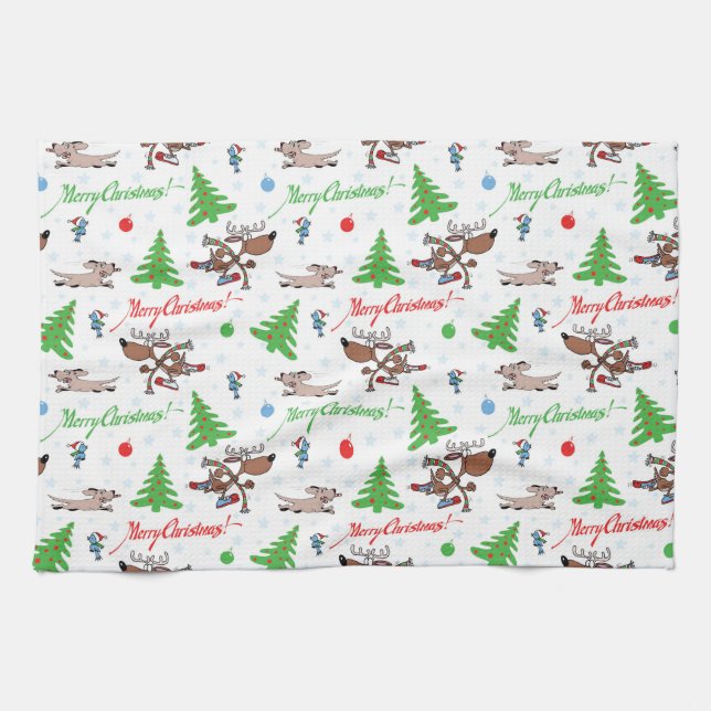 crazy christmas deer kitchen towel (Horizontal)