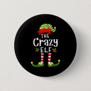 Crazy Christmas Elf Matching Pajama X-mas Party  Button