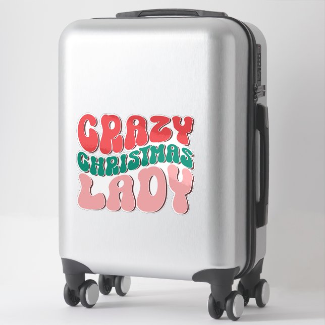 Crazy Christmas Lady Retro Holiday Funny Festive Sticker (Suitcase)