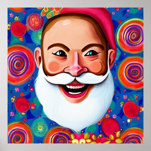 Crazy Christmas Santa is a Hipster Portrait Art Poster