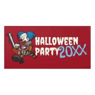 Crazy Clown Halloween Party Add The Year Chainsaw Door Sign