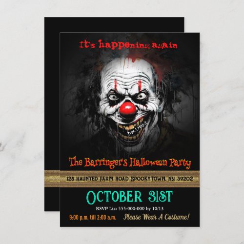 Crazy Clown on the Loose Halloween Costume  Invitation