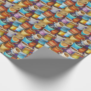 Crazy Coffee Cups Watercolor Pattern Wrapping Paper