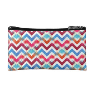 Crazy Colorful Chevron Stripes Zig Zags Pink Blue Makeup Bag