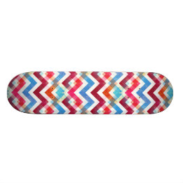Crazy Colorful Chevron Stripes Zig Zags Pink Blue Skateboard