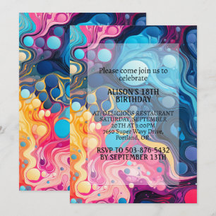 Crazy Colorful Wavy Print Birthday Party Invitation