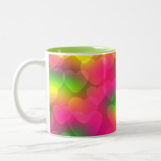 Crazy Colors Hearts Bokeh-Two Toned Coffee Mug (Left)