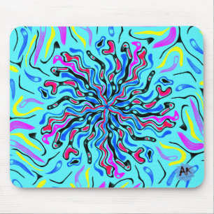 Crazy colors mandala doodle mouse pad