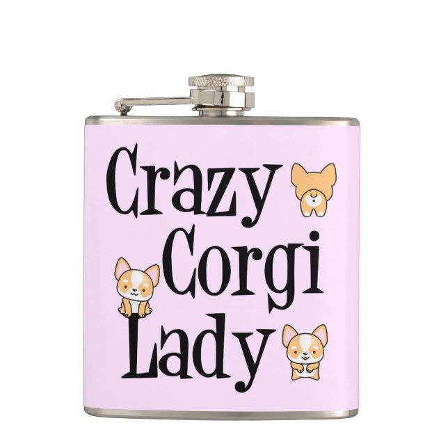 Crazy Corgi Lady Hip Flask (Front)
