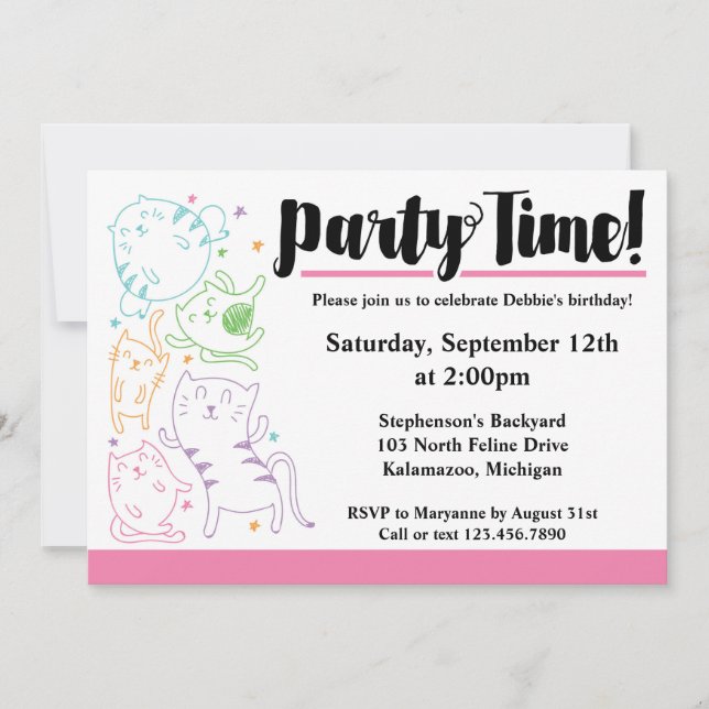 Crazy Cute Cats Birthday Party Custom Invitation (Front)