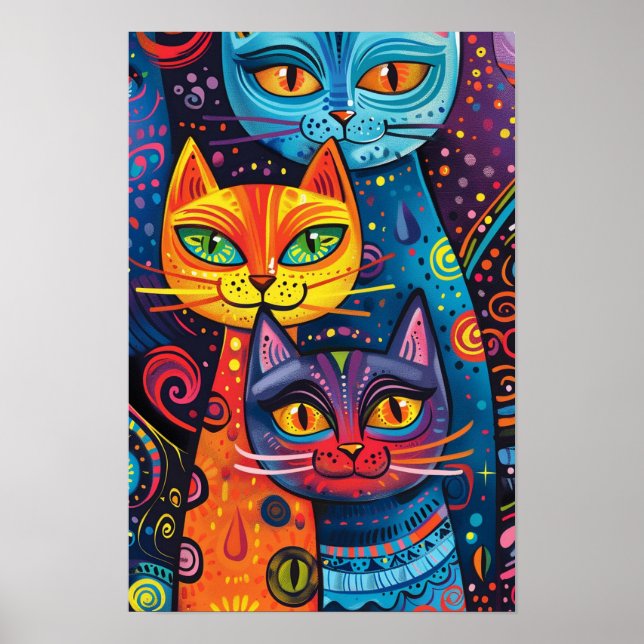 Crazy Cute Cats: Bright Doodle Cartoon Banner Poster (Front)