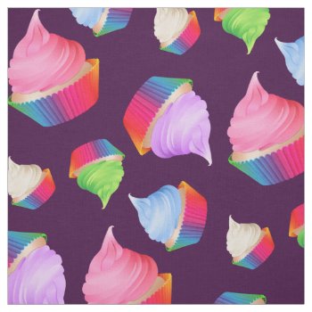 Crazy Cute Colorful Cupcakes Custom Color Fabric by bexilla at Zazzle