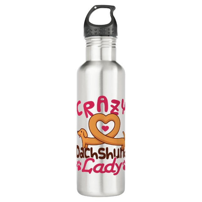 Crazy Dachshund Lady Doxie Mom Stainless Steel Water Bottle (Front)