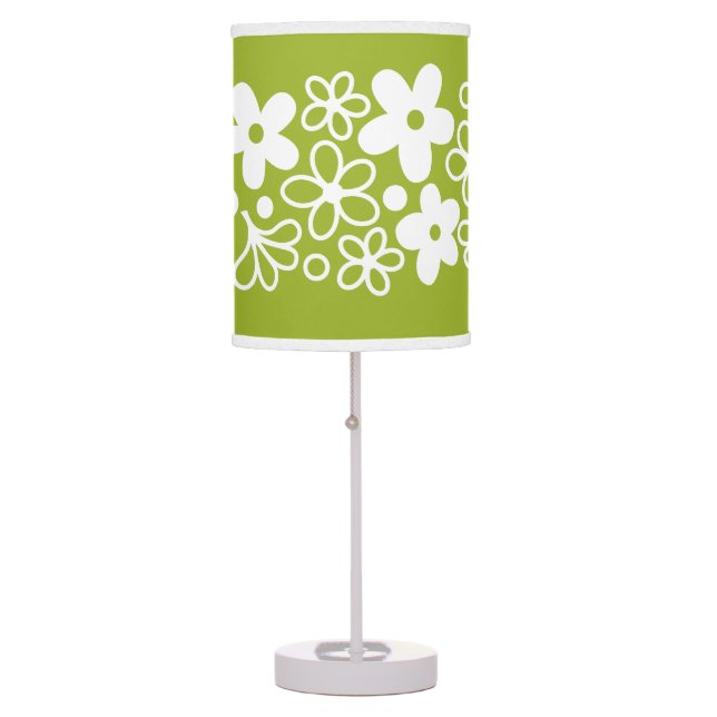 Crazy Daisy Pattern in Spring Green Table Lamp (Front)