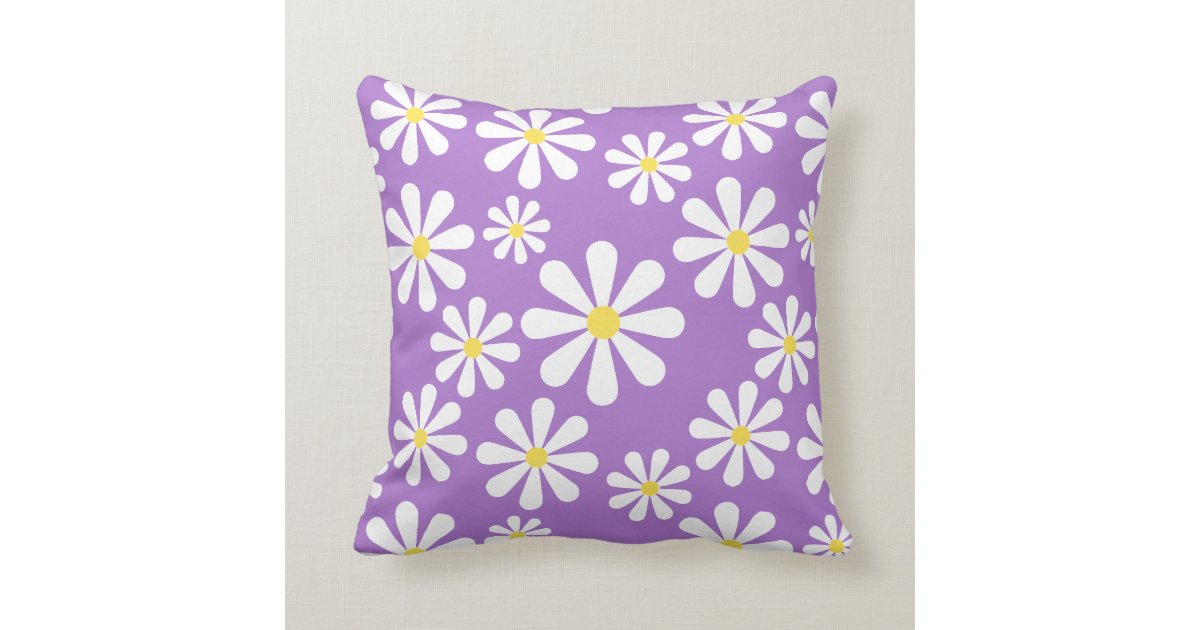 Crazy Daisy Purple White Yellow Floral Throw Pillow Zazzle Com
