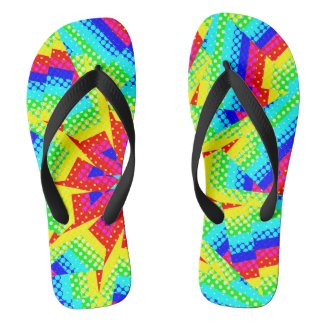 Crazy disco style flops, 80s, 90s colorful pattern flip flops