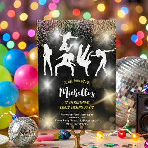 Crazy disco techno psychedelic birthday invitation
