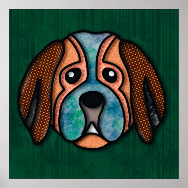  Crazy dog face with colorful, abstract patterns   Poster (Front)