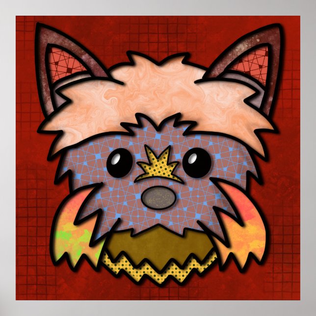 Crazy dog face with colorful, abstract patterns  Poster (Front)