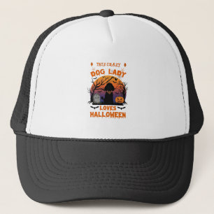 Crazy Dog Lady Loves Halloween Poodle Pumpkin Tomb Trucker Hat