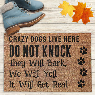 Crazy Dogs Funny Dog Lover Paw Print Welcome Entry Doormat