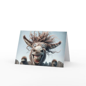Crazy Donkey On a Fence For Birthday Card