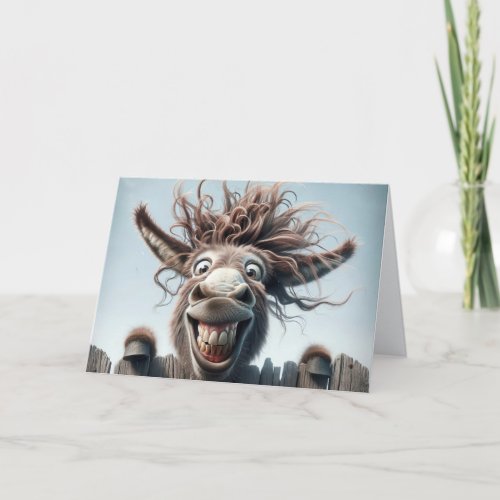 Crazy Donkey On a Fence For Birthday Card