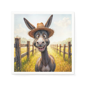 Crazy Donkey Wearing a Straw Hat Napkins