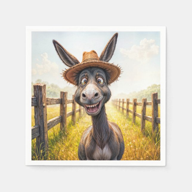 Crazy Donkey Wearing a Straw Hat Napkins (Front)