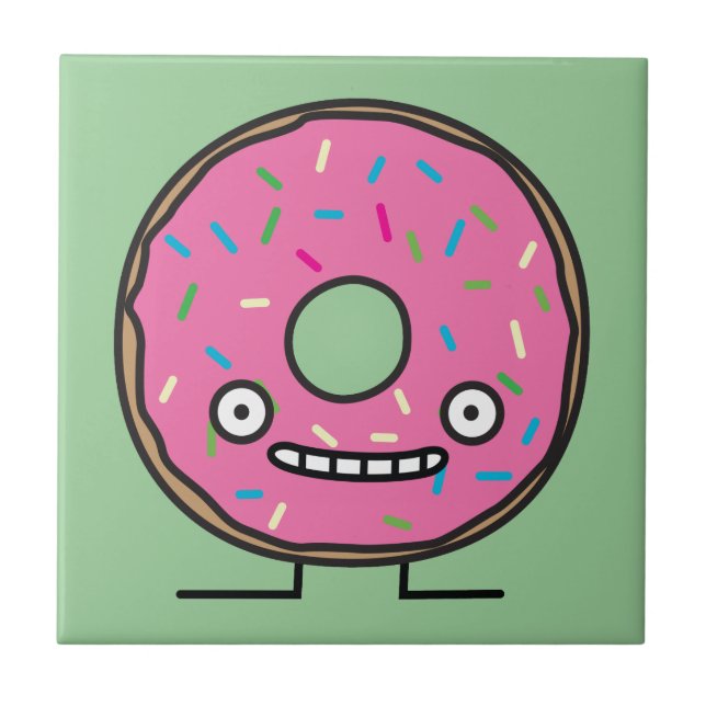 Crazy Donut with Sprinkles pink icing sweet desser Ceramic Tile (Front)