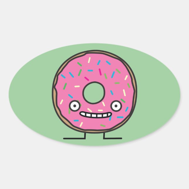 Crazy Donut with Sprinkles pink icing sweet desser Oval Sticker (Front)